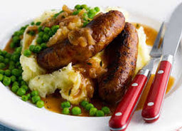 Sausages, mash, onion gravy with veg