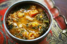 Beef and veg stew with steamed kale